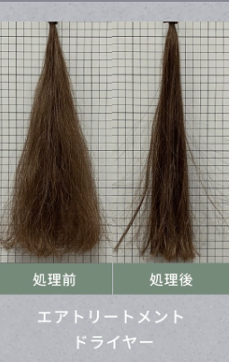 エアートリートメントで髪の広がりを比較する実験
