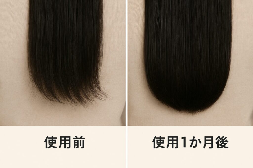 「使用前」と「使用1か月後」の髪の毛先の変化