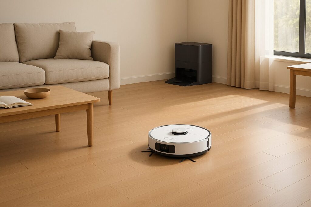 Roborock Max V Ultraがリビングを掃除している様子